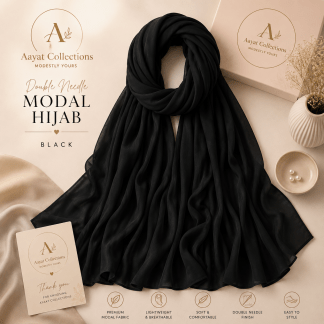 Double Needle Modal Hijab - Black