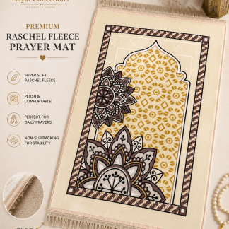 Premium Raschel Fleece Prayer Mat - Cream Gold Floral Arch