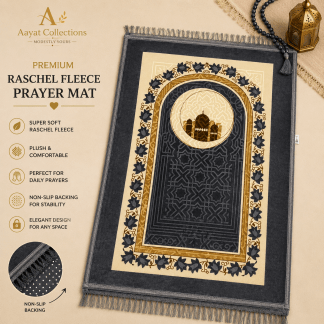 Premium Raschel Fleece Prayer Mat - Charcoal Gold Moon Arch