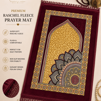 Premium Raschel Fleece Prayer Mat - Burgundy Lotus Arch
