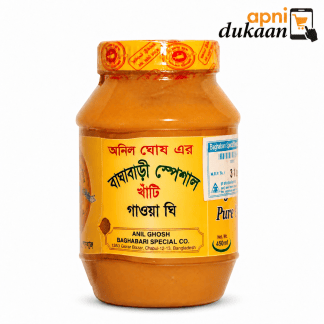 Baghabari Bangladeshi Ghee 450ml jar on a white background with the Apni Dukaan logo